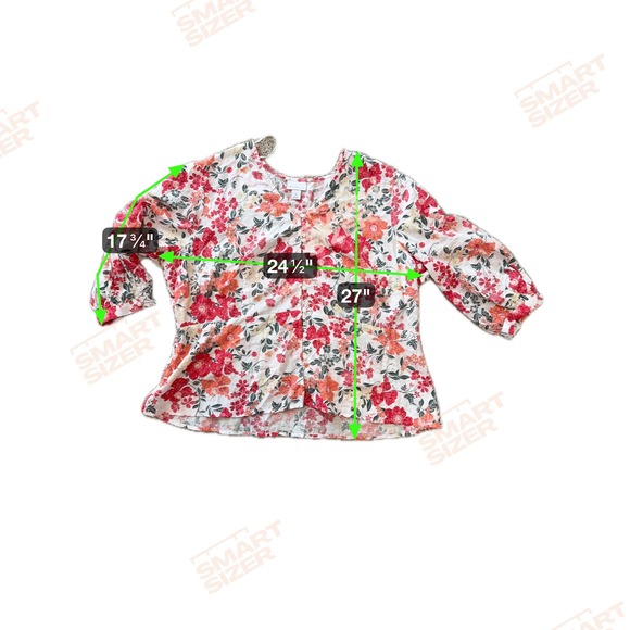Liz Claiborne Womens Floral Button Top Size 1x Balloon Sleeve V Neck Cottagecore - Picture 2 of 7